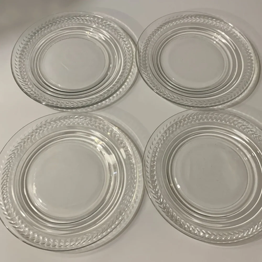 Set of 4 Clear Glass 1970s Vintage Small Plates for Appetizers Bread & Butter